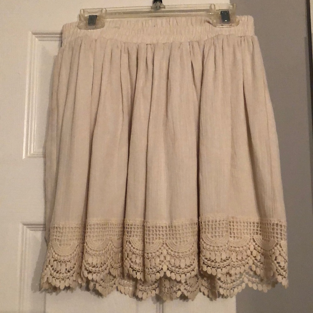 Off-White/Cream Mini Skirt with Lacey Hem